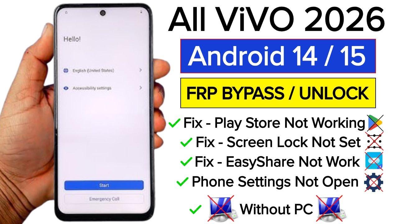 All Vivo Android 14/15 Frp Bypass/Unlock 2026 | Fix - Play Store Not Working / Screen Lock Not Work