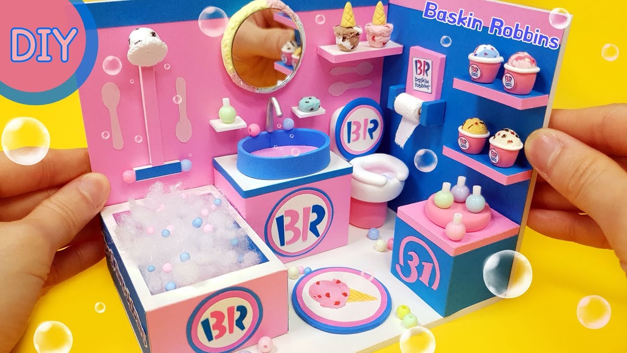 DIY Miniature Dollhouse - Baskin Robbins Bathroom decor ! 31 Ice cream !!