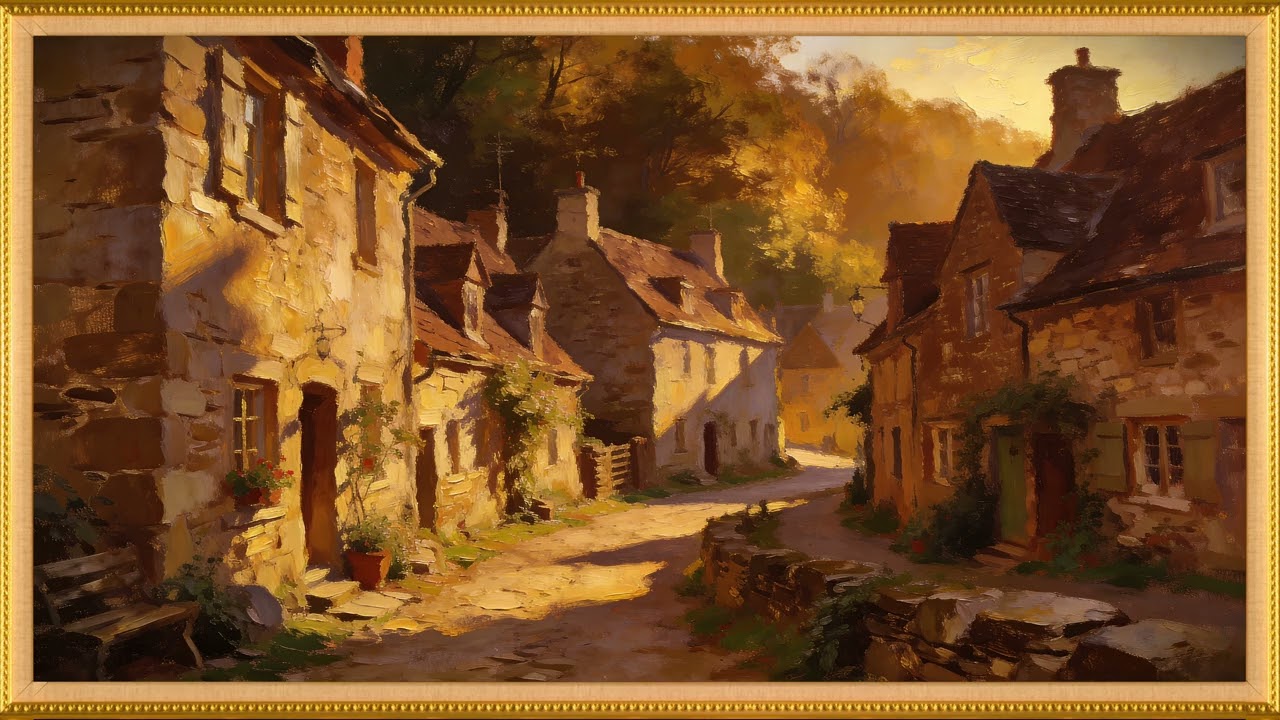 European Village Painting | 4K Golden Frame TV Art | Warm Vintage Gallery | 4K Smart TV Art
