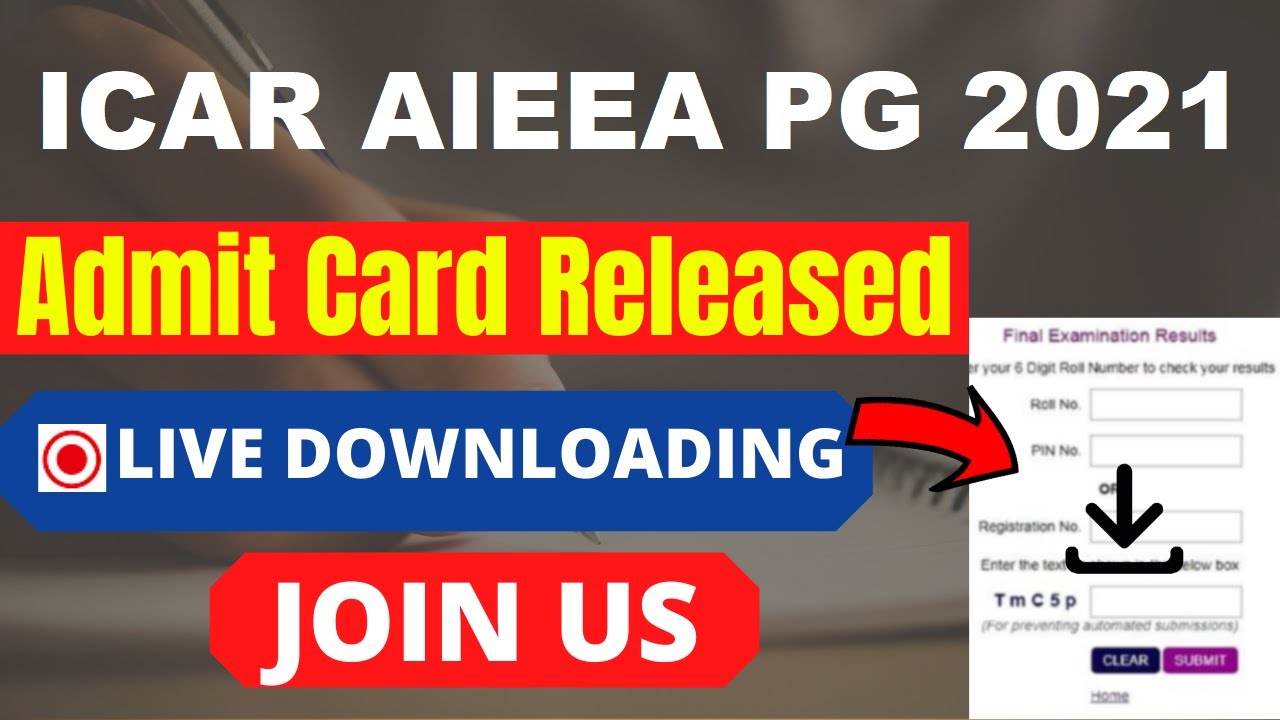 NTA ICAR AIEEA PG 2021 Admit Card (Released) - Download ICAR AIEEA PG 2021 Admit Card Here