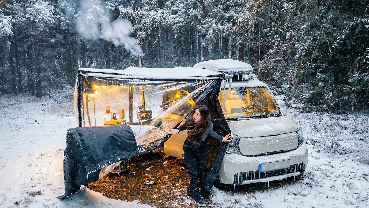 ❄️ Кемпинг в условиях сильного снегопада. Палатка с возможностью поворота на 270 градусов внутри 🚙