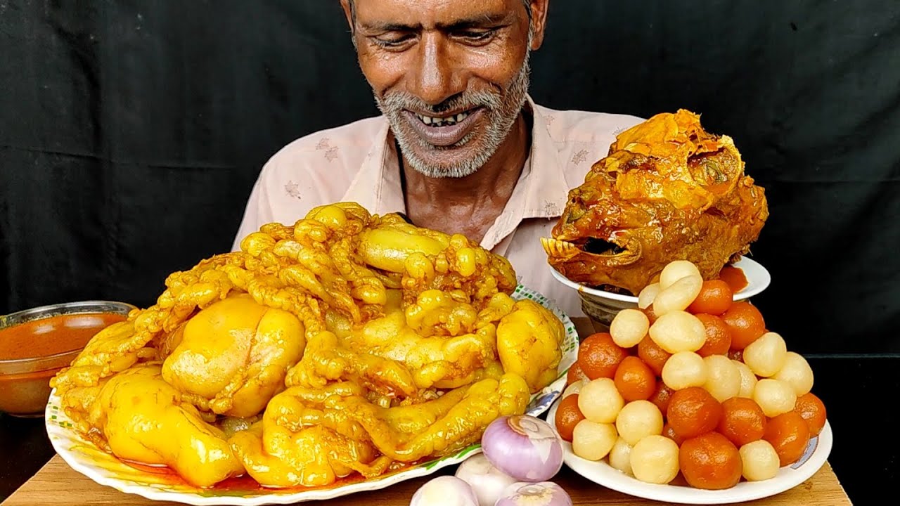 Eating Most Oily Mutton Fat Curry,Mutton Head Curry | Roshogollah Golapjamun With Rice | Eating Show