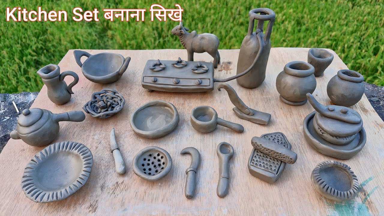 handmade kitchen set☕️miniature kitchen set with clay🍽how to make clay kitchen set✨️polymer clay 