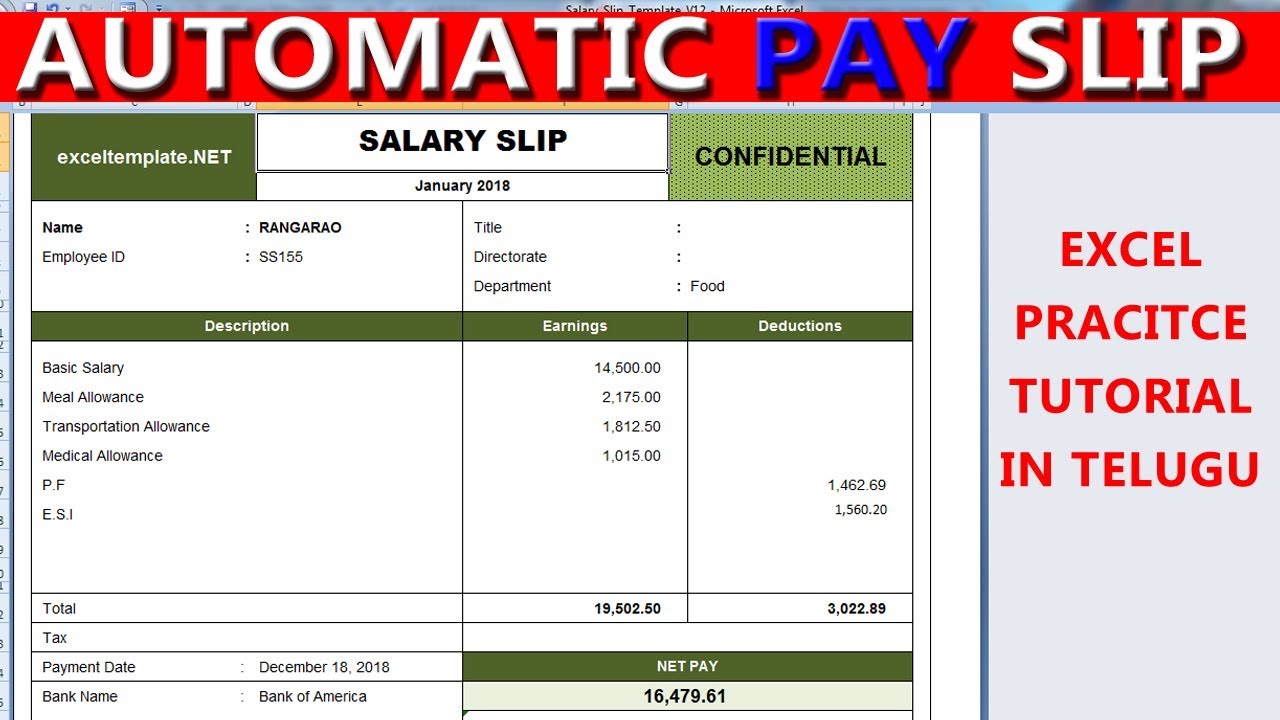 Automatic Generated Salary Pay Slip In Ms Excel Telugu #2 Excel Practice Tutorials| Data Entry