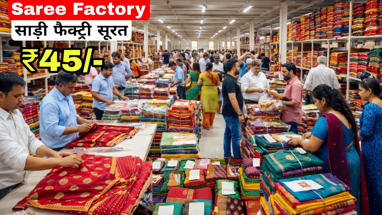 सूरत साड़ी का सबसे बड़ा गोदाम saree manufacturer in surat surat saree factory saree wholesale market