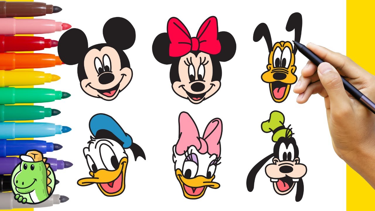 How to draw MICKEY MOUSE and his FRIENDS - Mickey Mouse characters drawing step by step