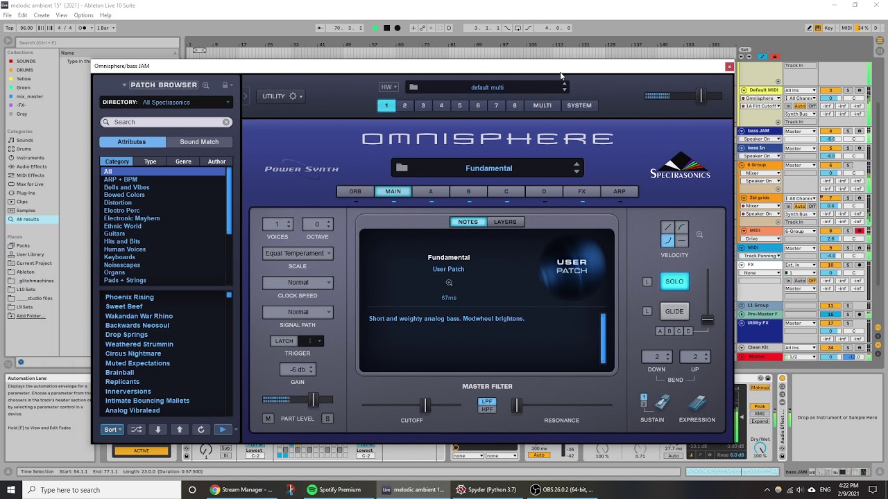 Ableton + Omnisphere including new Aeronautics soundset by Synphaera:  arranging a new track