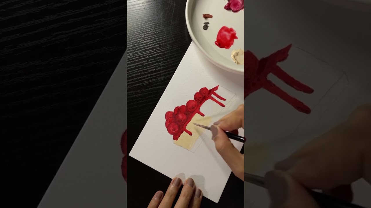 cheesecake with gouache 🍒 #gouache #gouachepainting  #red #desert #art #viral #fyp #explore