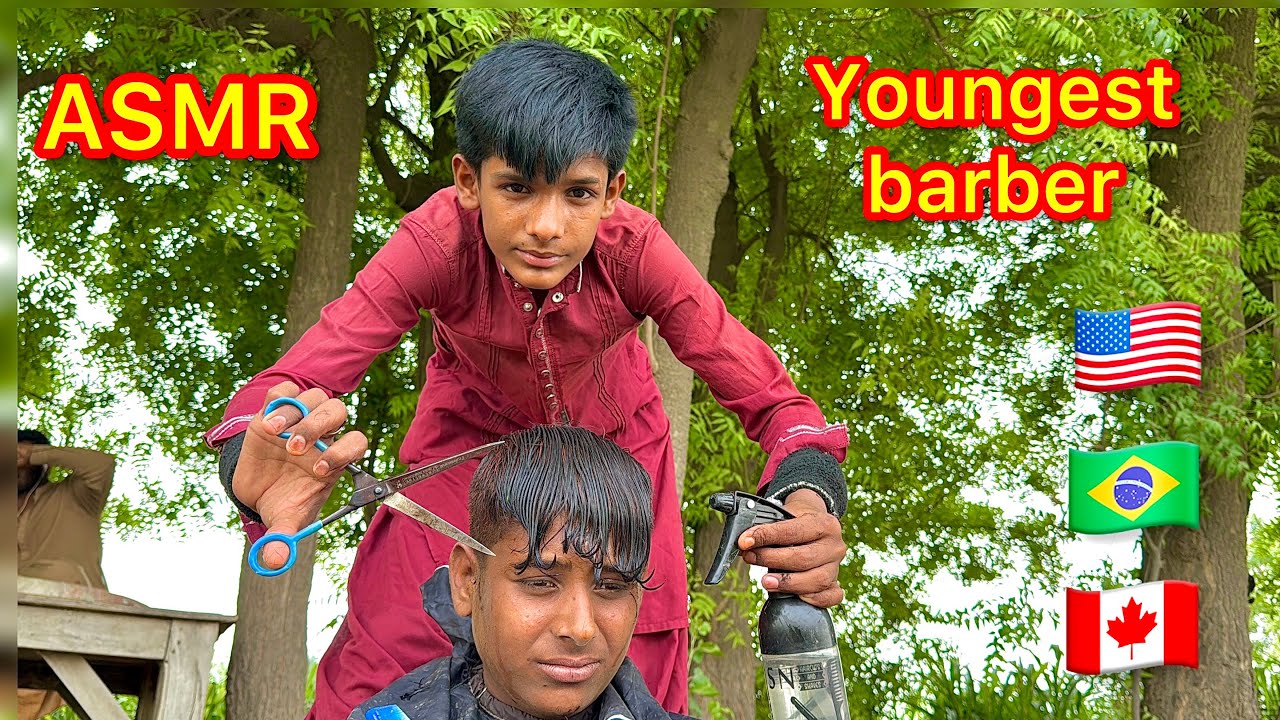 ASMR youngest barber 💈 in the world amazing haircut with brand new equipments