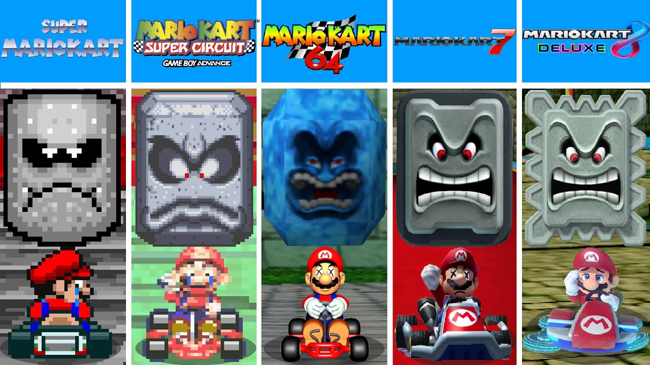 Evolution of Mario Dying Crushed by Thwomps in Mario Kart Games (1992-2025)
