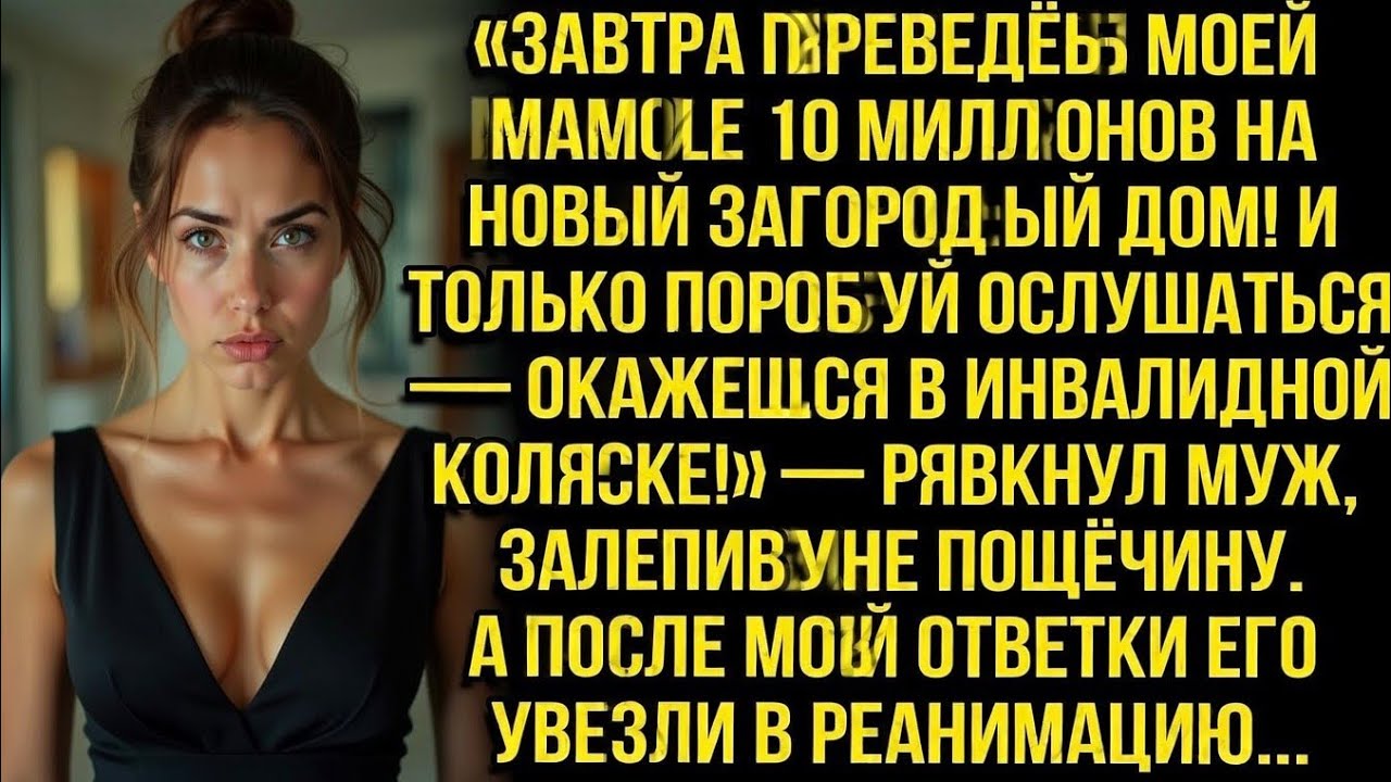 «ЗАВТРА ПЕРЕВЕДЁШЬ МОЕЙ МАМУЛЕ 10 МИЛЛИОНОВ НА НОВЫЙ ДОМ!» - РЯВКНУЛ МУЖ, ЗАЛЕПИВ МНЕ ПОЩЁЧИНУ...