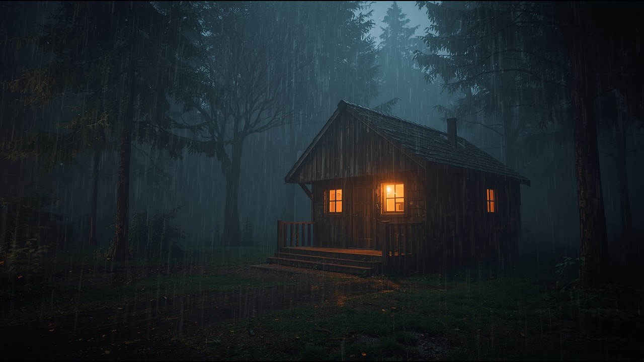 Heavy Rain on Cabin Roof at Night 🌧️ Cozy Forest Sleep Sounds