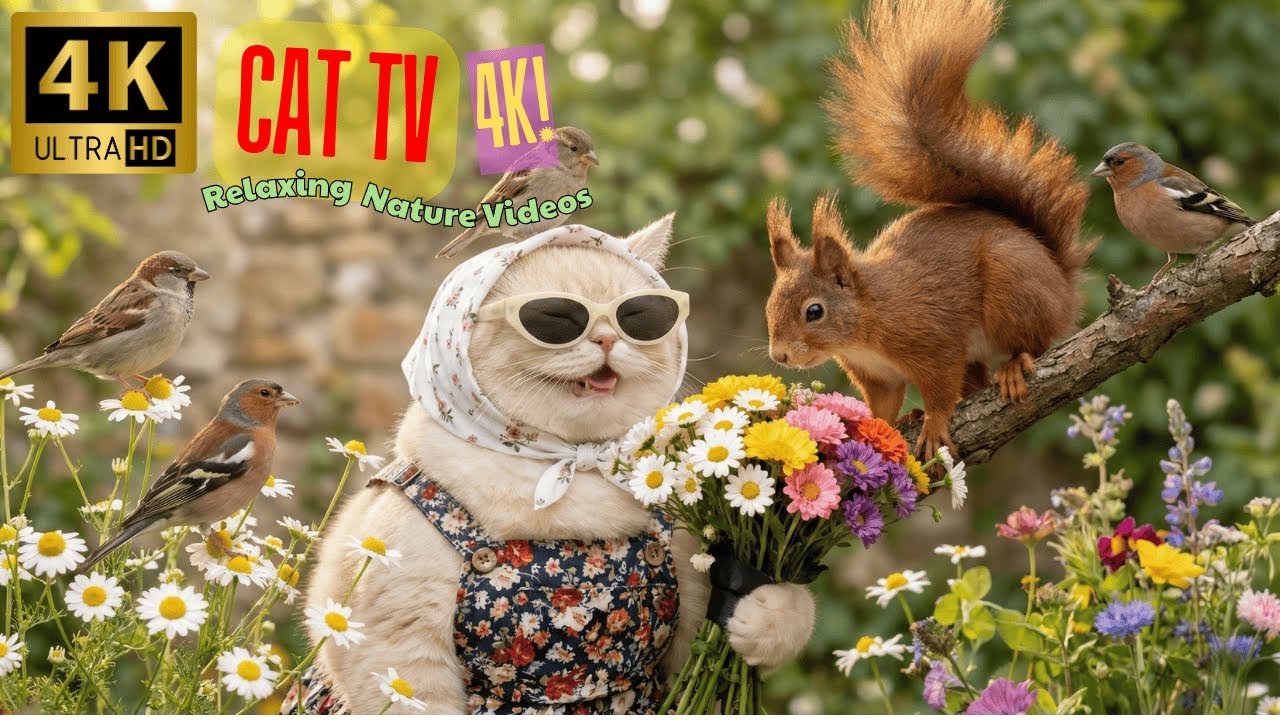 Cat TV for Cats 🐦🐿️ A Peaceful Garden with Gentle Birds and a Curious Squirrel 🌿