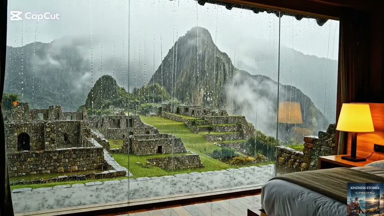 SLOW HEALING GUZHENG MUSIC & Heavy Rain at Machu Picchu ( 20 Minute Ancient Soul )