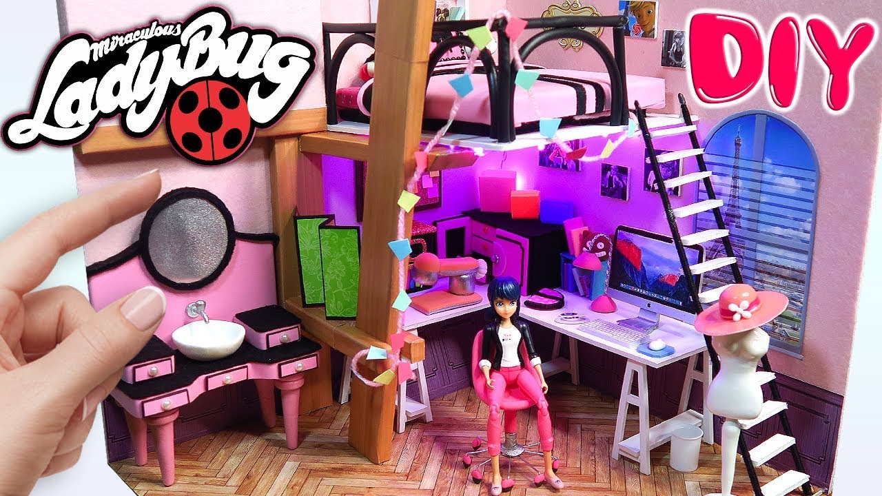 DIY MARINETTE'S MINIATURE ROOM Miraculous Ladybug Dollhouse 100% Homemade