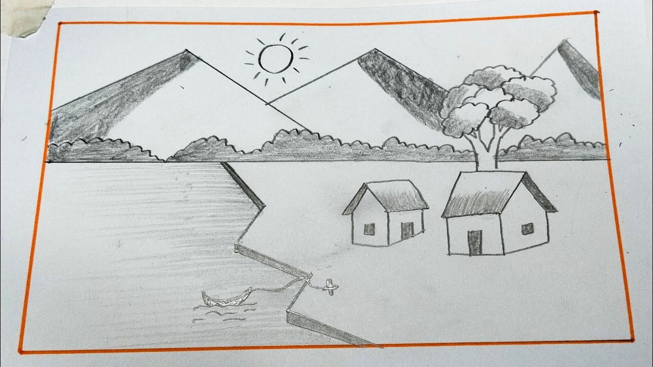 Beautiful Village Landscape Drawing ✏️ Step by Step Sketching Tutorial (Relaxing Art