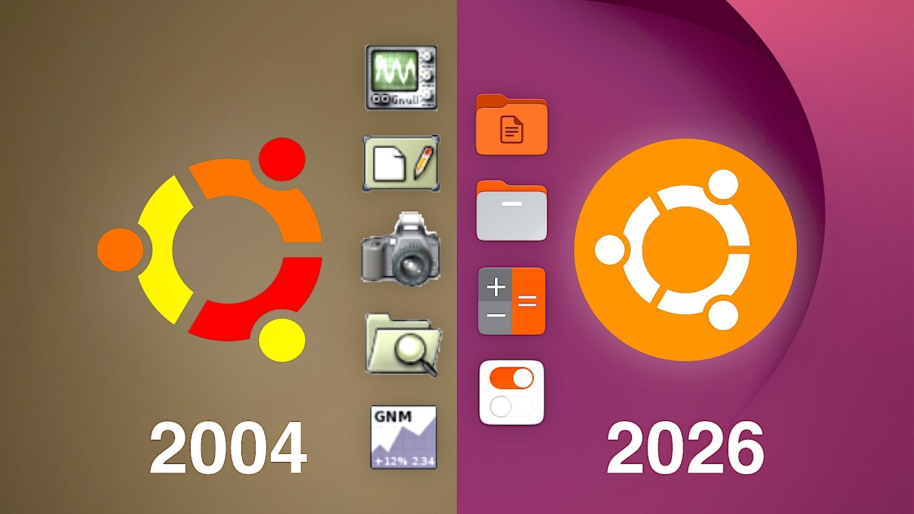 First version Ubuntu Linux (2004) vs Latest Ubuntu (2026)