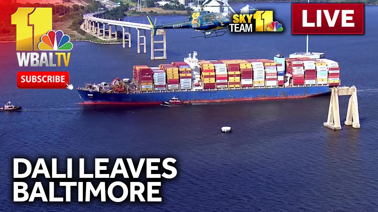 LIVE: SkyTeam11 is live above the ship DALI as it leaves the Port of Baltimore 90 days after hitt…