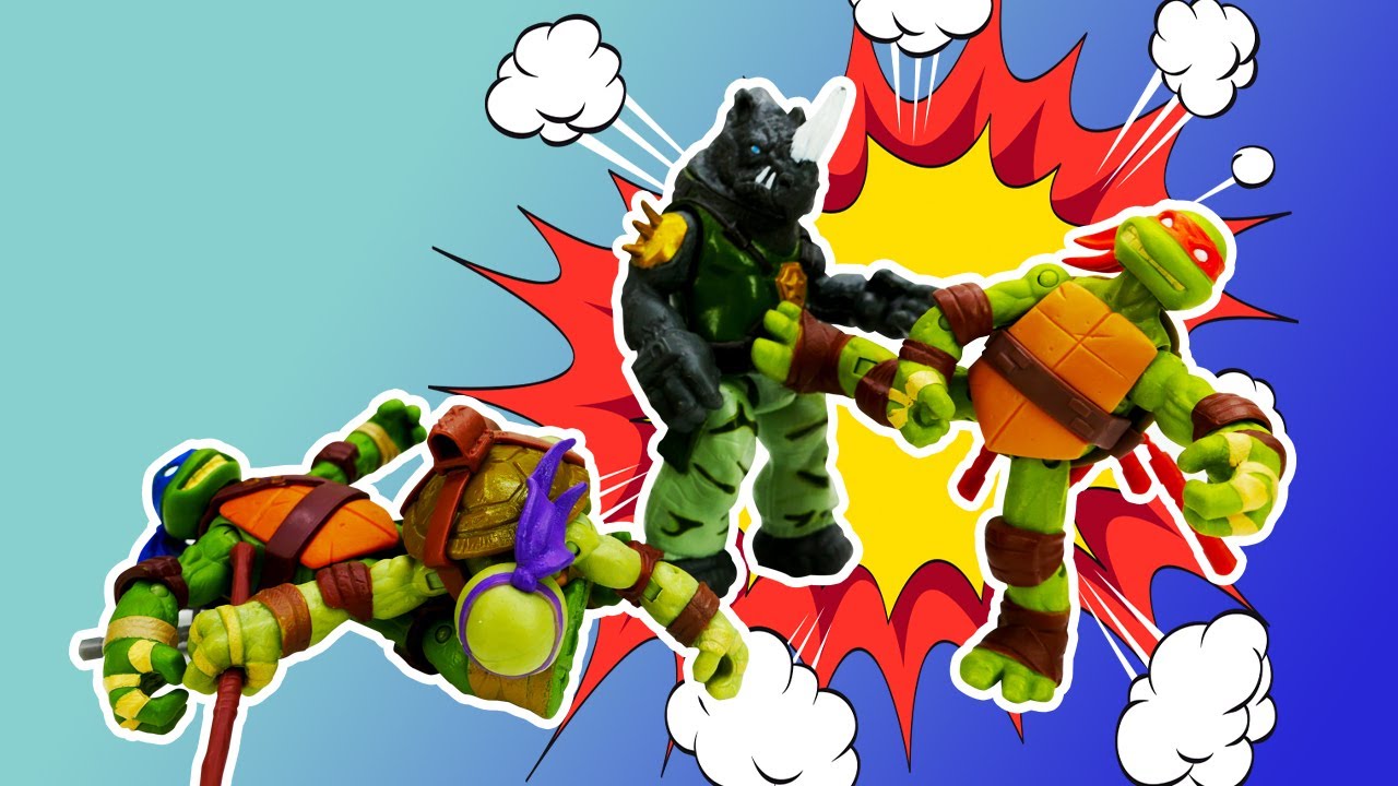 Giochi divertenti per bambini. Le avventure delle Tartarughe Ninja giocattolo. Video con giocattoli