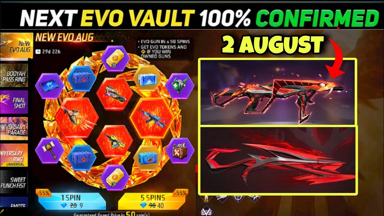 August Month Evo Vault Event 🥰| Cobra Mp40 & M1014 Gun Skin Return 🤔| Next Evo Gun Free Fire 🔥