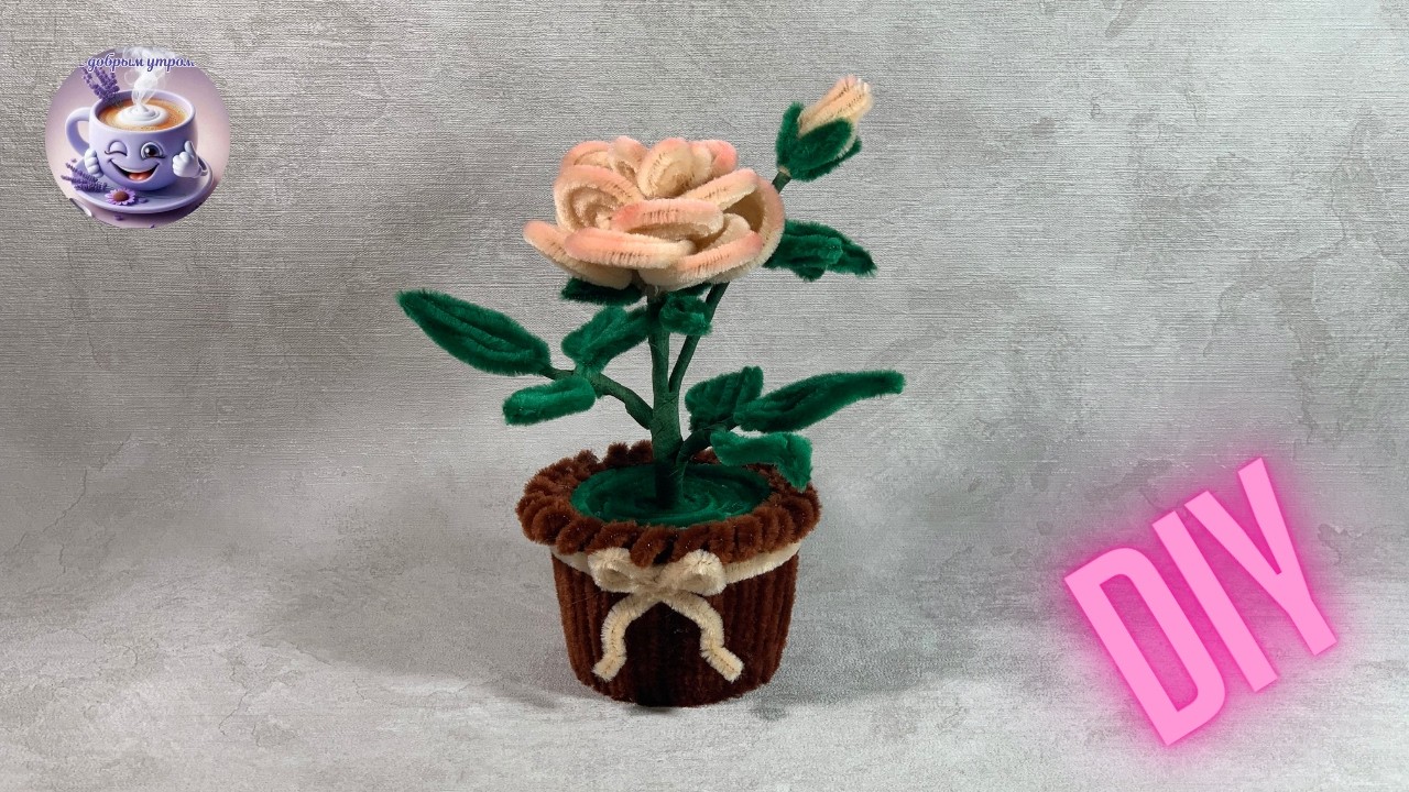 DIY flower ❤️ a beautiful, cute and very lovely pot of yellow rose with pipe cleaner