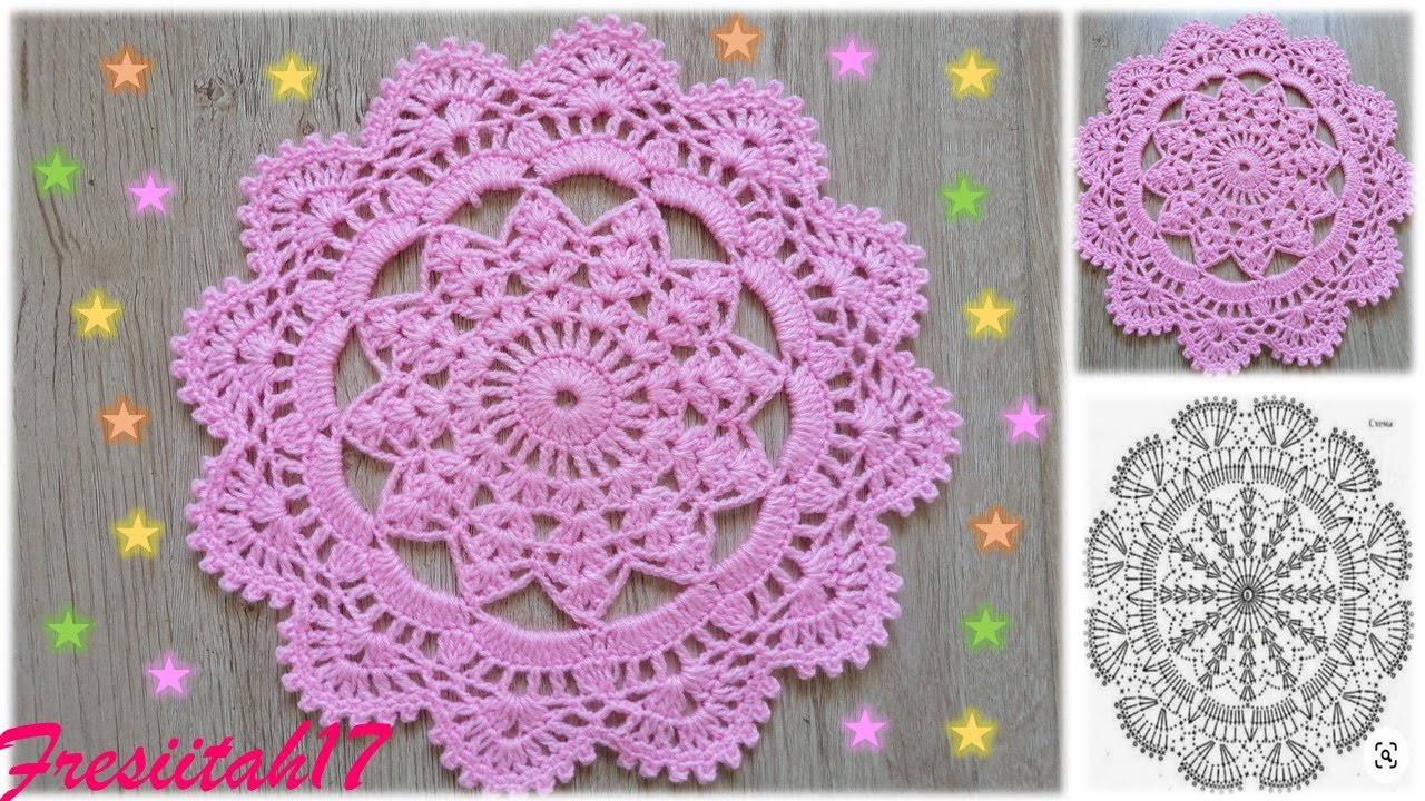 Tapete de 12 hileras tejido con crochet (diámetro aprox. 26 cm)