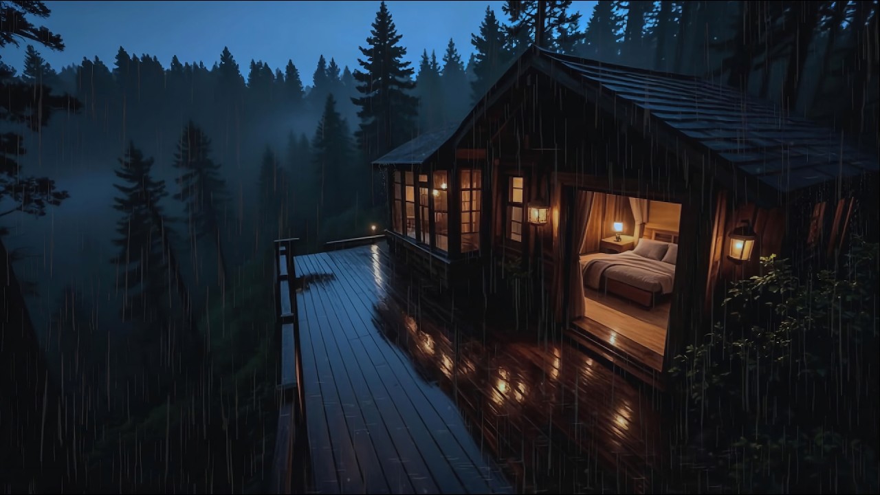 Rain Sounds in a Cozy Forest Cabin at Night 🌧️ Relaxing Rain for Sleep