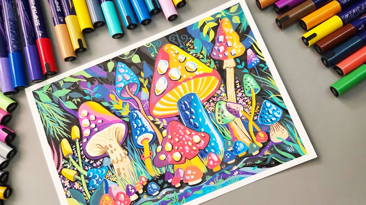 Magical Acrylic Mushroom Painting | Super Colorful Fantasy Art