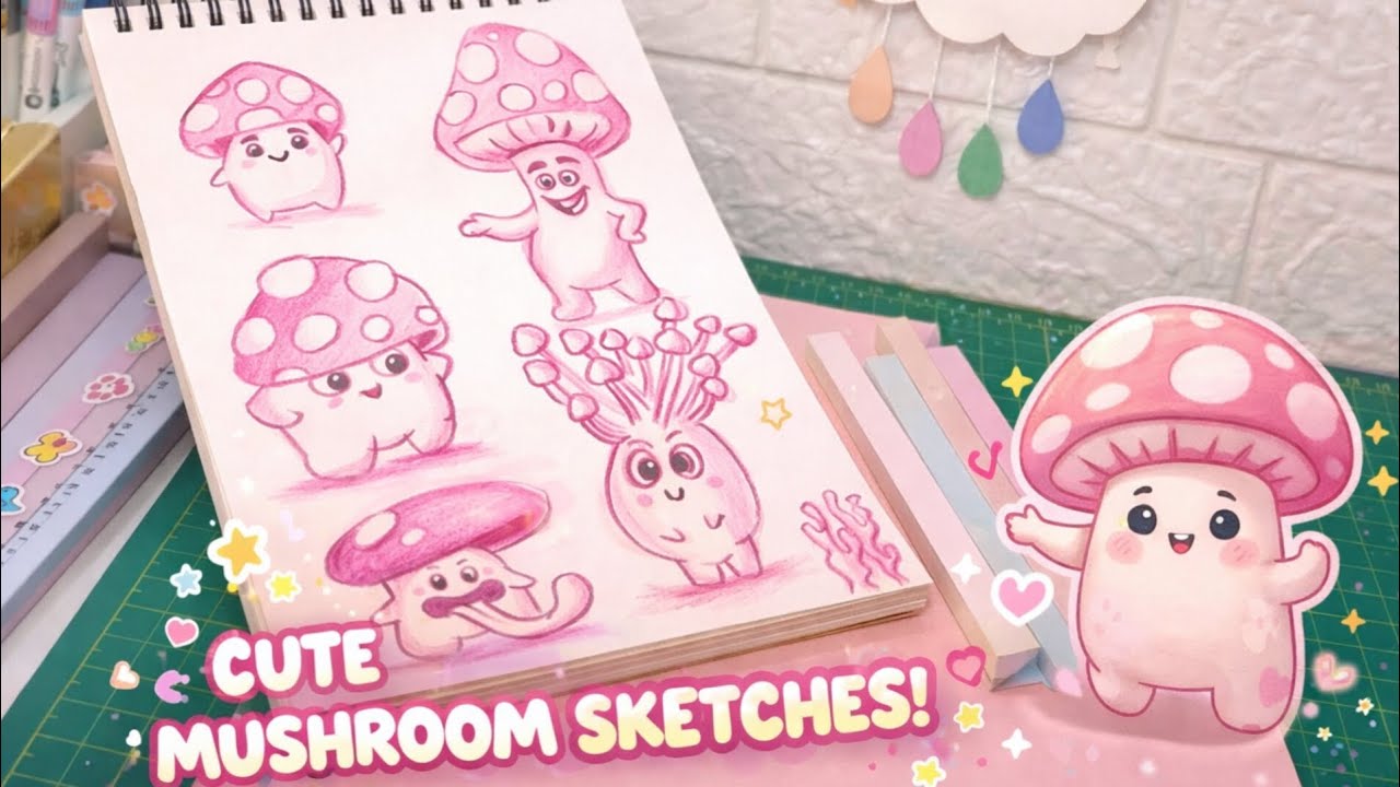 How to Draw Cute Mushrooms Step by Step 🍄💖 | Easy Sketch Tutorial