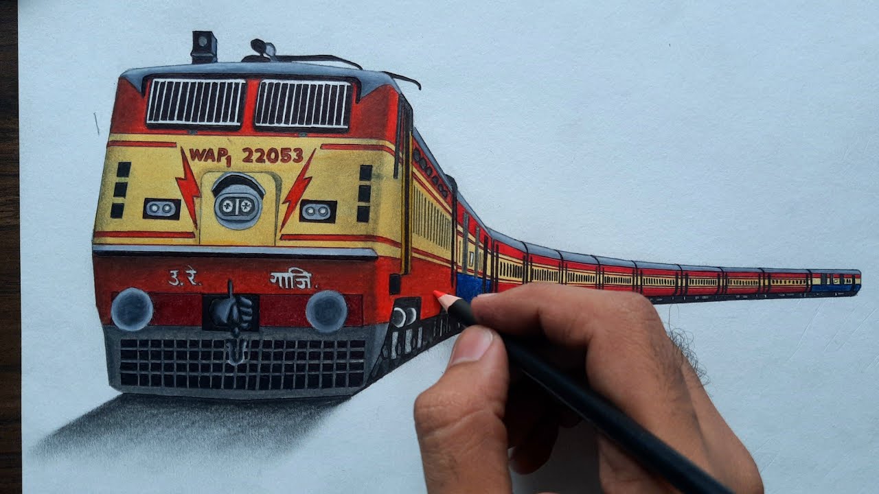 Drawing the glorious ICF Rajdhani express hauled by WAP 1 locomotive