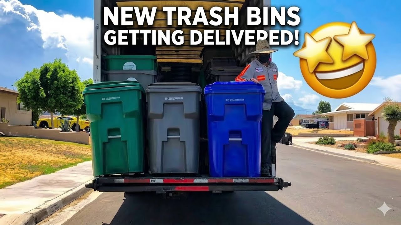 How New Trash Cans are Delivered! Burrtec Bin Delivery Truck in Action