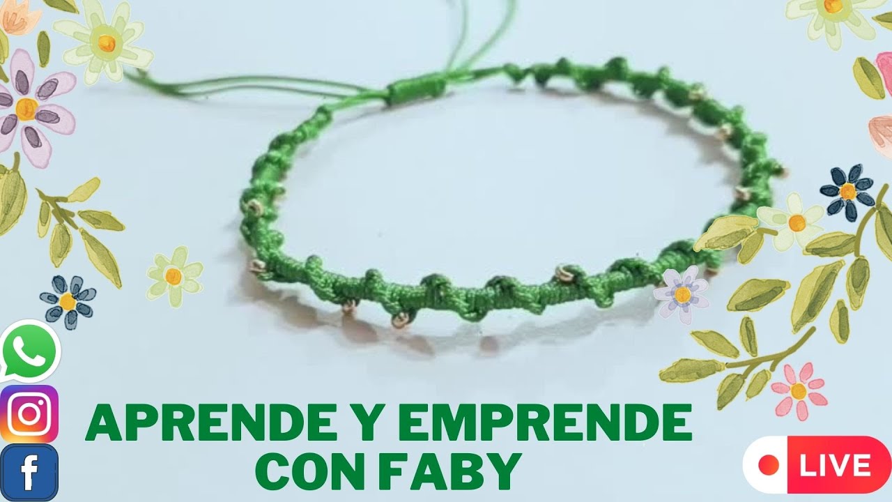 Como hacer Pulsera  nudo Festón entorchado fácil con mostacillas