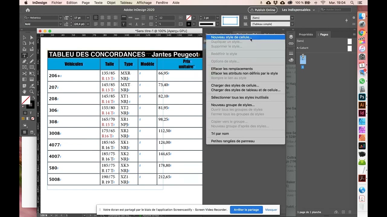 InDesign Tableaux et styles