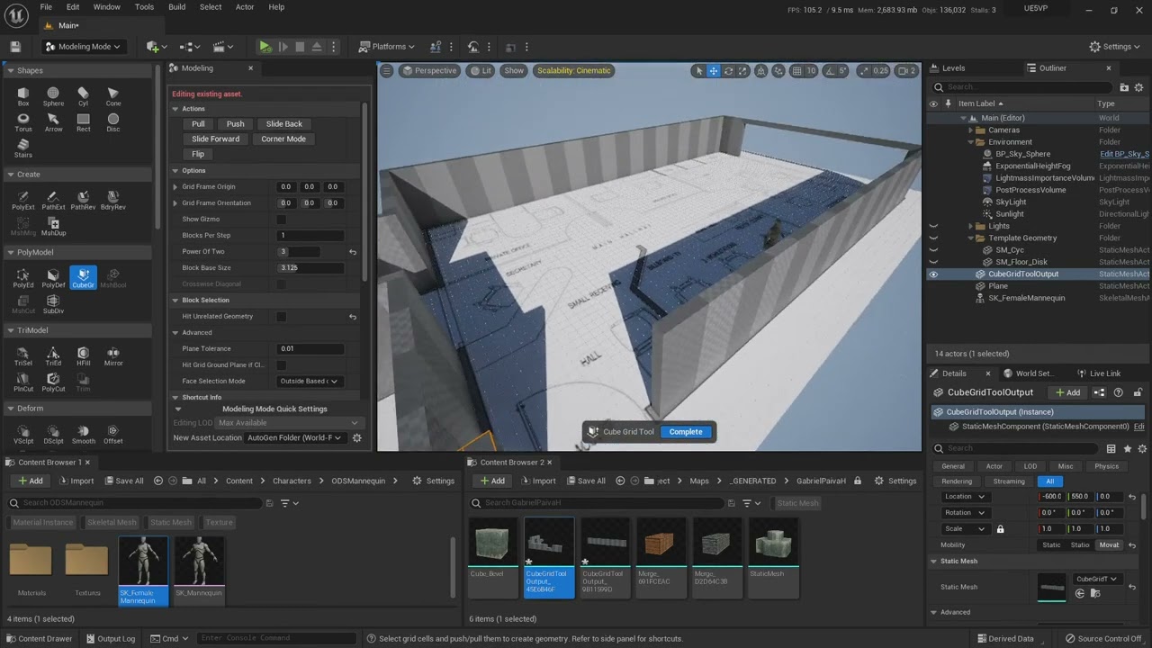 UE5 preview 2 Modeling Tools Cube Grid