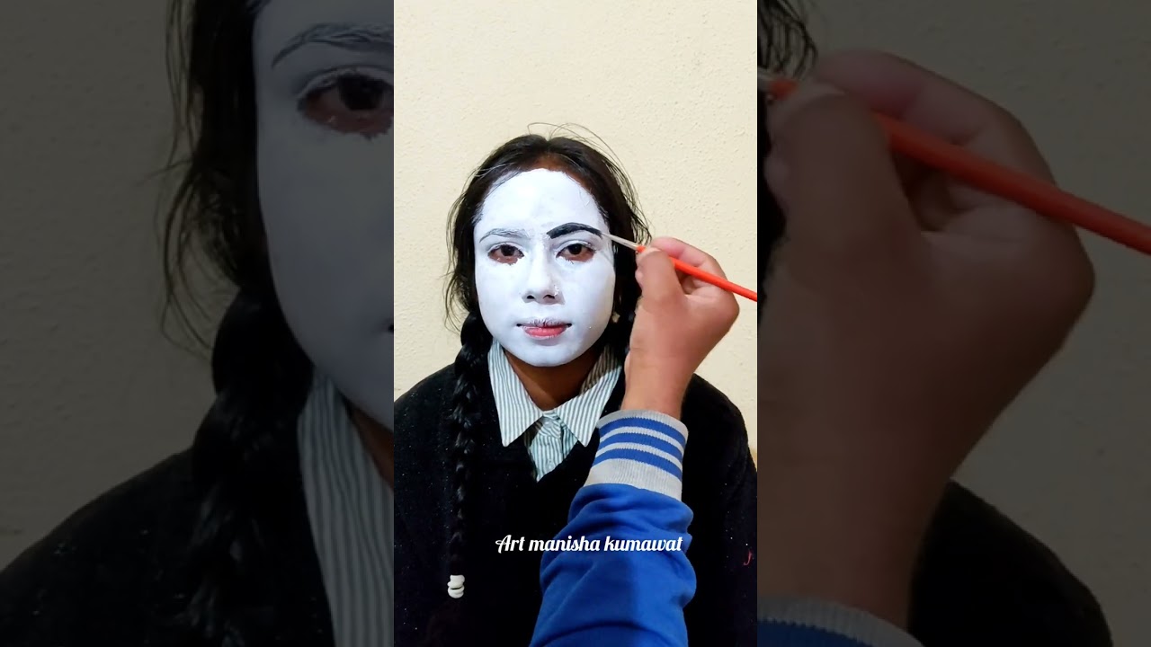wednesday addam painting on face | 😍 art | wednesday addam face art | drawing wednesday addam