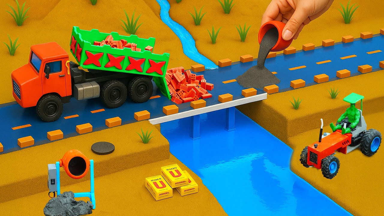 Incredible DIY Mini Truck Bridge Construction | Brick & Metal Railing Science Project