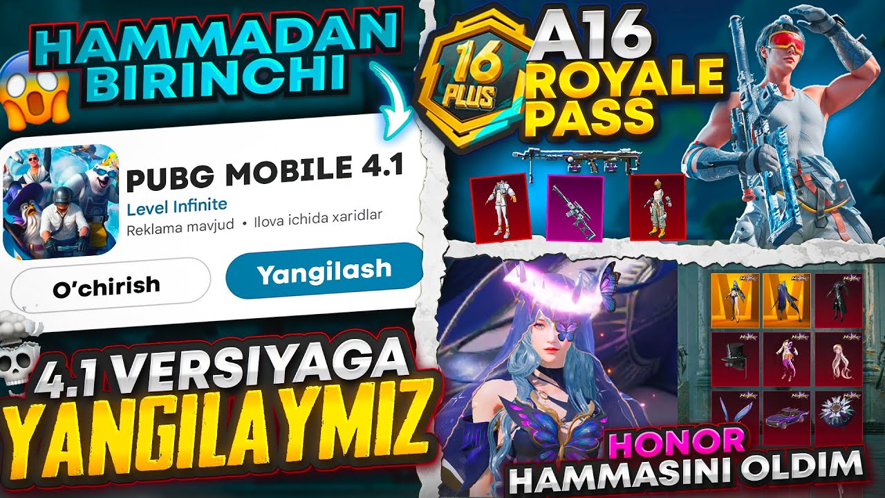 😱 4.1 versiya KELDI! BIRINCHILARDAN YANGILAYMIZ! | A16 Royale Pass skinlari 😍 | HONOR Ochdim! 🥵