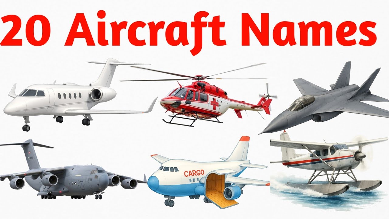 Learn 20 Aircraft Names| 20 Airplane Names with Pictures |kids English vocabulary 