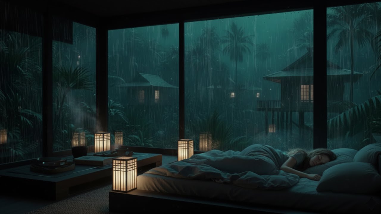 No ADS. Rain Sound Relaxing Ambience in a Cozy Dark Bedroom Sleep, Stress Relief & Meditation