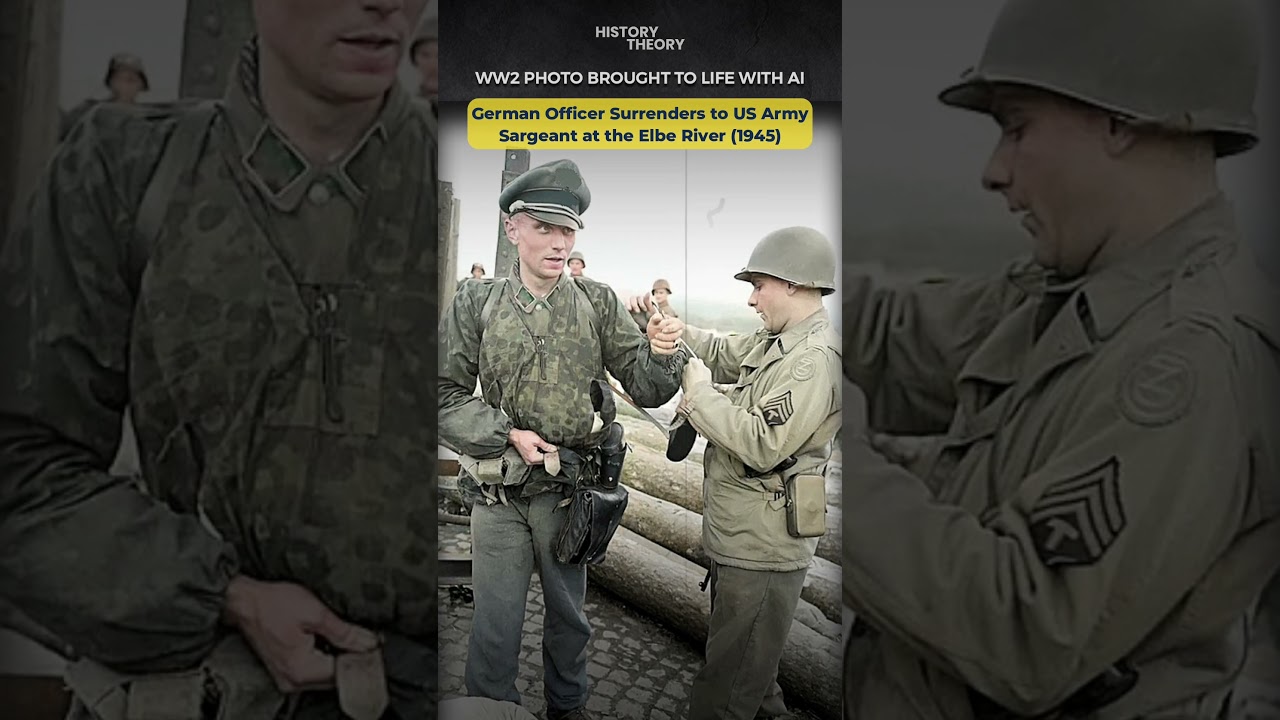 WW2 Photo Brought to Life: German Officer Surrenders To American Sargeant at The Elbe River
