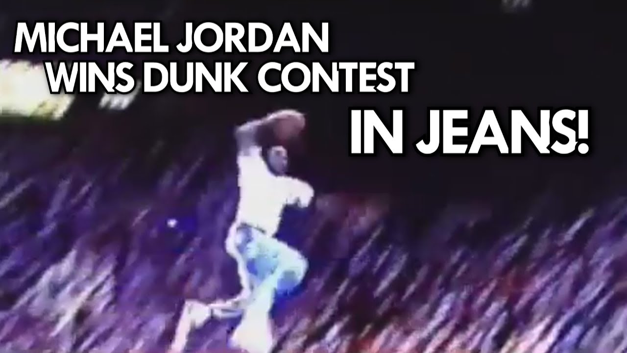 RARE MICHAEL JORDAN DUNKS in JEANS from the FREE THROW LINE!! 1988 UNSEEN DUNK CONTEST!