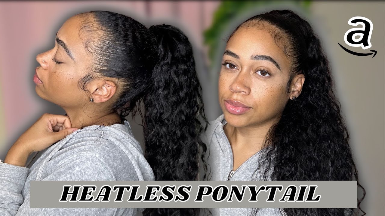 EASY HEATLESS PONYTAIL ON NATUAL HAIR | AMAZON HUMAN HAIR PONYTAIL PIECE | Beginner Friendly