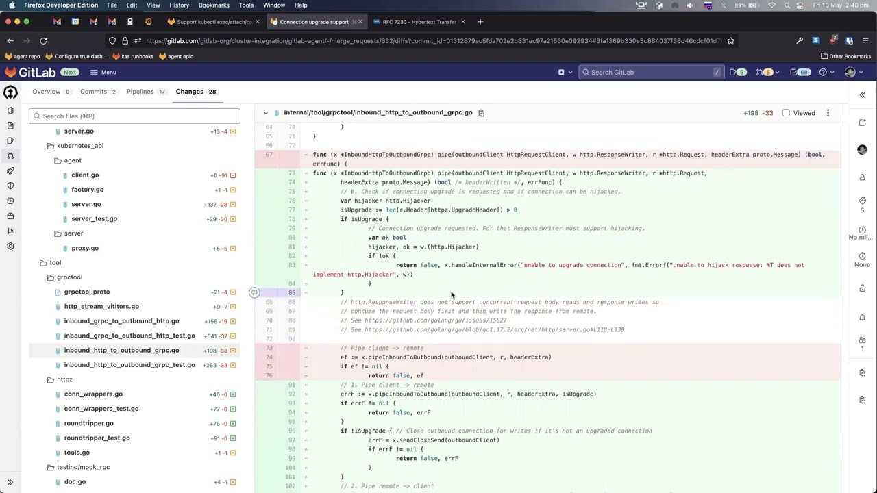 HTTP Upgrade support in GitLab Agent for Kubernetes