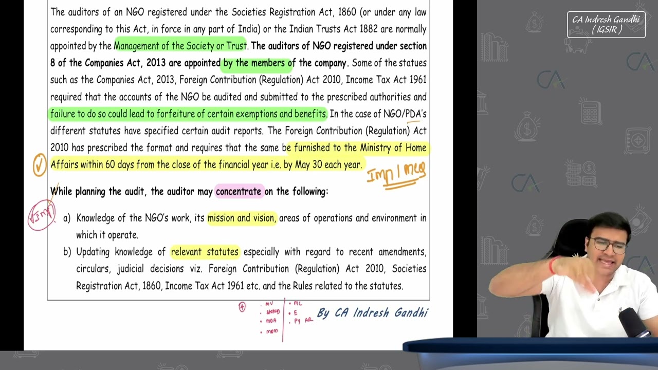 Audit of NGO Trust & Society | CA Inter Audit | Audit of different Entities | Indresh Gandhi