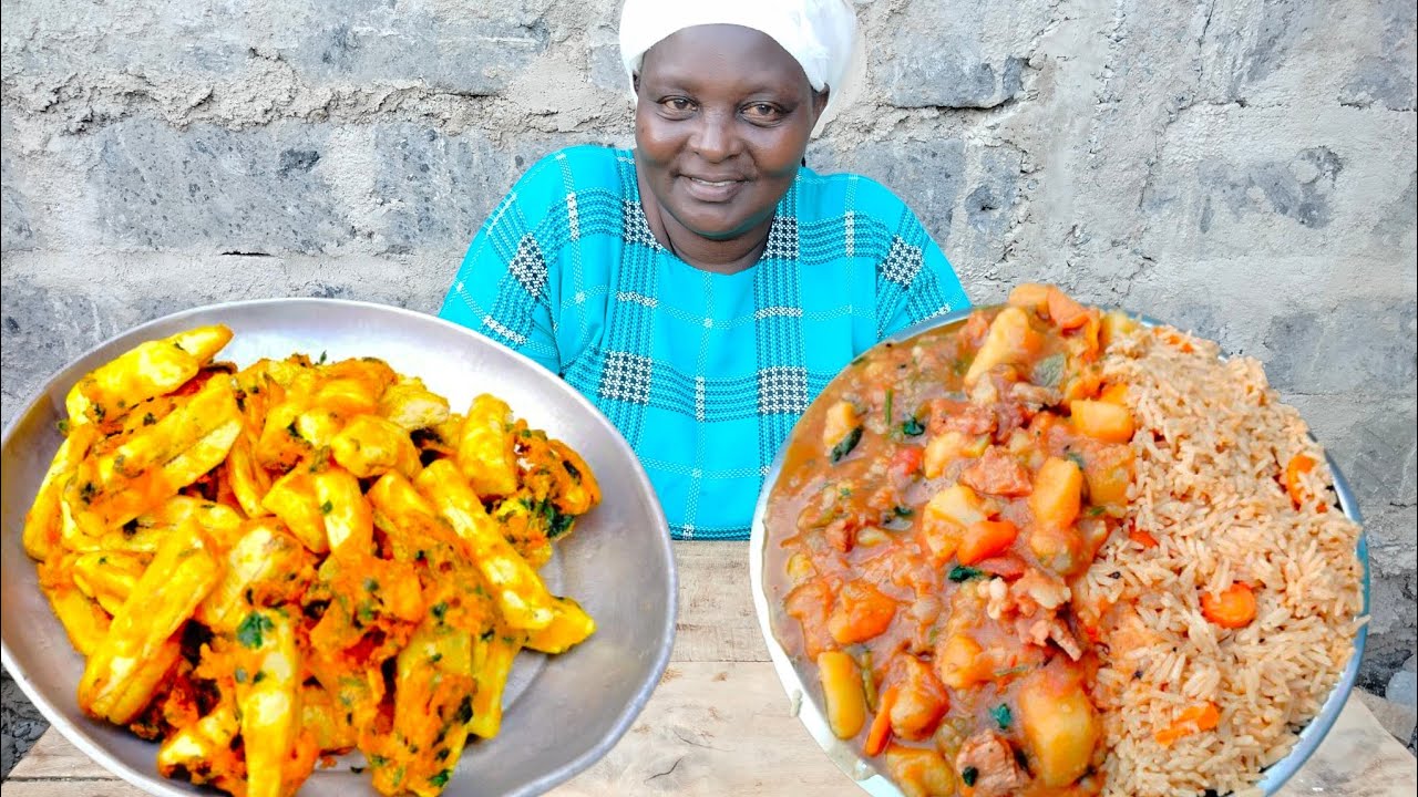A simple dinner | cooking cripsy raw bananas you have never seen rice and beef stew 🍲🔥