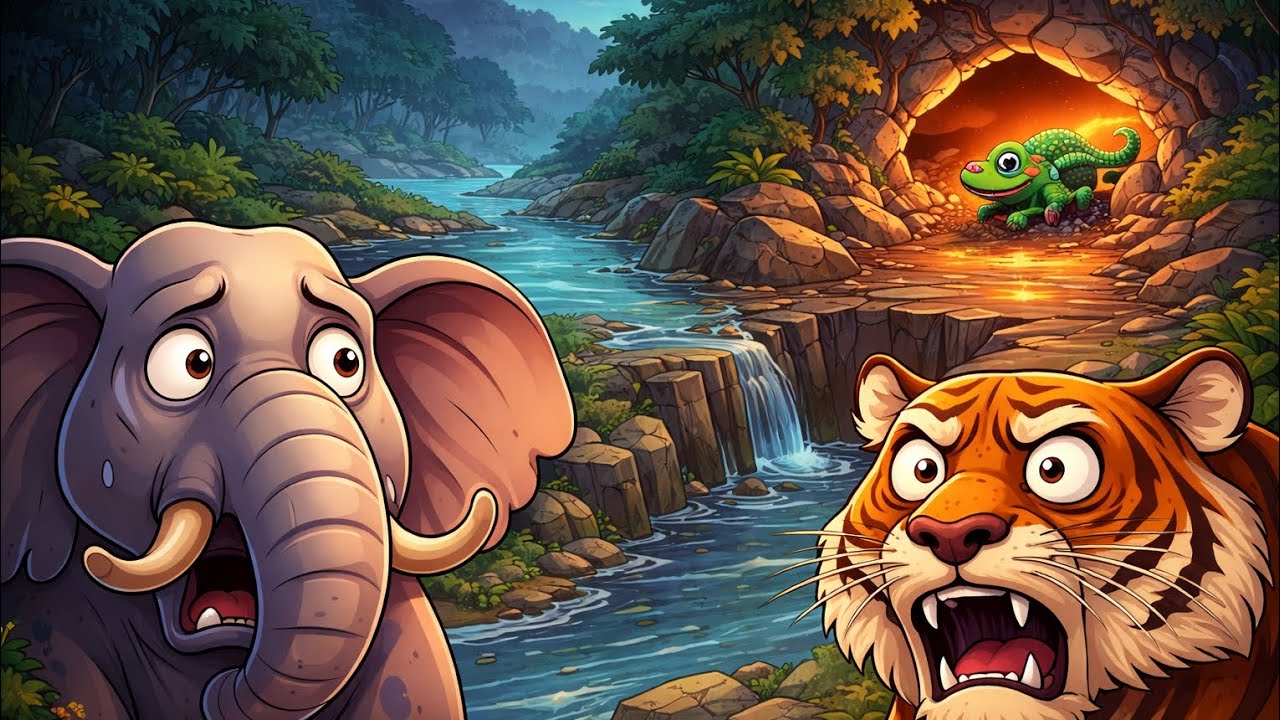 जब नदी सूखने लगी ।गिरगिट बना हीरो #JungleStory#CartoonKahani#KidsStoryHindi#AnimalStory#HindiCartoon