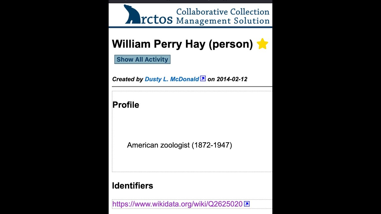 William P Hay Arctos Agent Edit