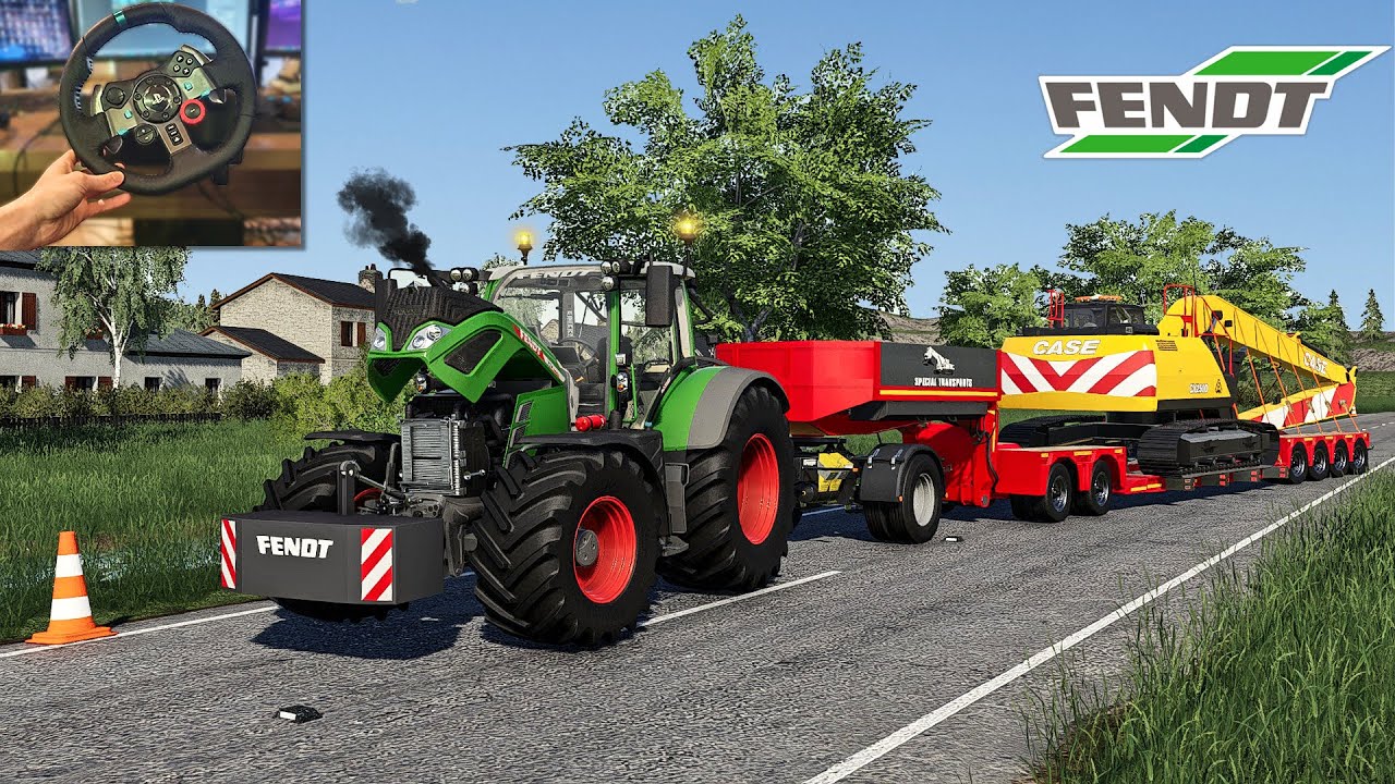 Farming Simulator 19 - Fendt Vario 700 ONE Transports a GIANT EXCAVATOR | Logitech G29 gameplay
