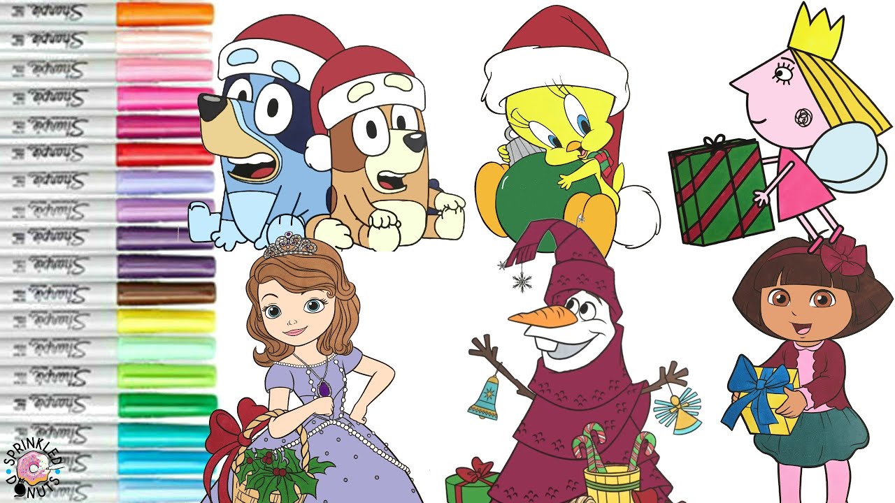 Christmas Coloring Book Compilation for Kids Sofia the First Olaf Bluey Tweety Bubble Guppies