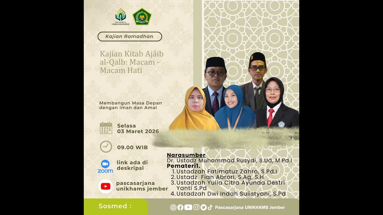 12 Kajian Tasawuf Ramadan S2 UNIKHAMS | Pertemuan XII - Kajian Kitab Ajāib al-Qalb: Macam-macam Hati